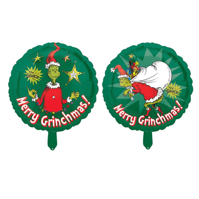 Baloane Folie - Balon Rotund, Flippy, din Folie de Aluminiu, Tema Craciun, Model Grinch, 44x53 cm, Verde