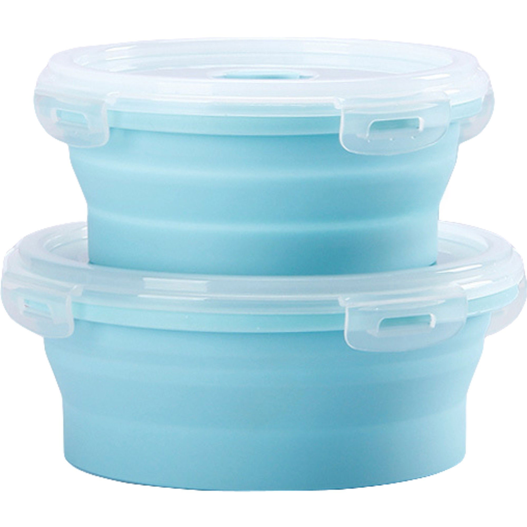 Organizatoare si Depozitare Bucatarie - Set 2 caserole rotunde pliabile Flippy, din silicon, rezistenta la temperaturi ridicate, usor de depozitat si curatat, 500 si 800 ml, utilizare in cuptorul cu microunde, albastra