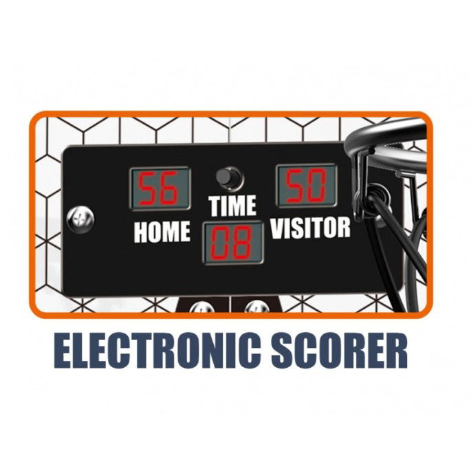 Jucarii interactive - Set 2 Cosuri de Baschet pentru Copii, Flippy, cu Tablou de Bord Electronic, Pentru 2 Jucatori, Minge, Pompa, 2 Moduri, Interior/Exterior, Inel Metalic si Rabatabil cu Arc, Luminos, 60x31x6 cm, Multico