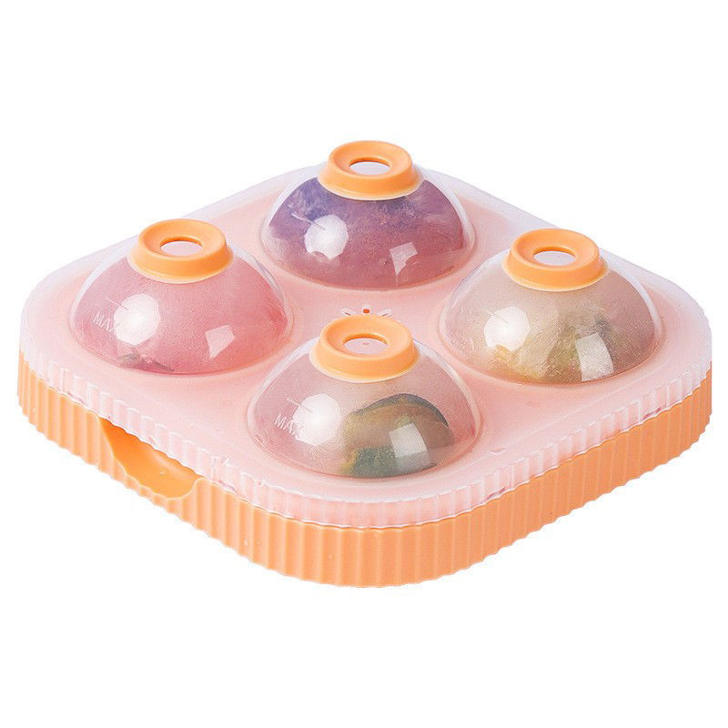 Accesorii Bucătărie - Forma Sfere de Gheata pentru Wiskey si Cocktail-uri Flippy, 4 Sfere, Material Plastic/Silicon Alimentar, Diametru 6.5 cm, cu Orificiu Tip Palnie pentru Umplere, 17 x 17 x 7 cm, Portocaliu