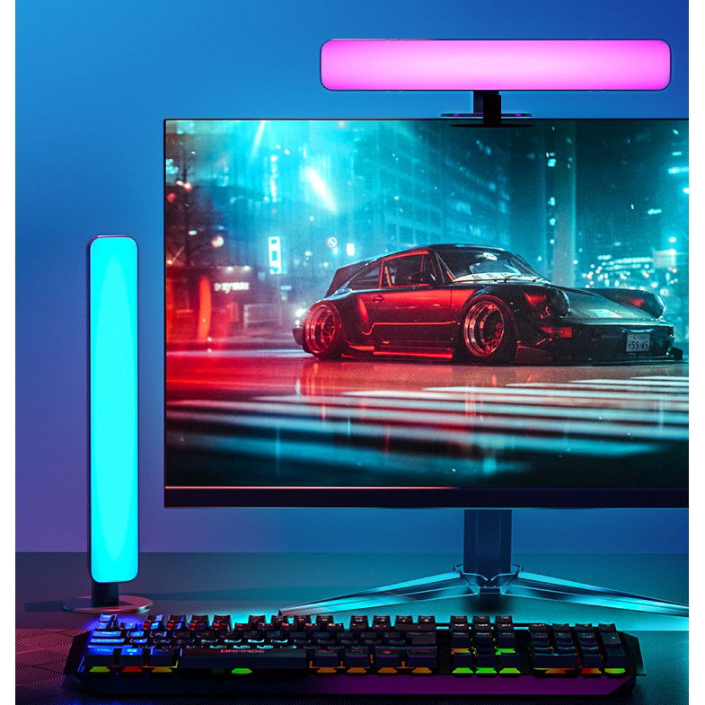 Set 2 Lampi de Birou, Flippy, RGB Colorat, 28 LED, Putere 5V, Telecomanda cu 24 de Taste, Cablu USB, Negru, 25.5x4x3.5cm [7]