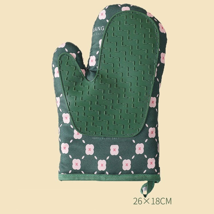 Accesorii Bucătărie - Set 2 manusi cuptor Flippy, manusa de bucatarie, rezistenta 330 grade, textil si cauciuc, 26.5x18 cm, verde