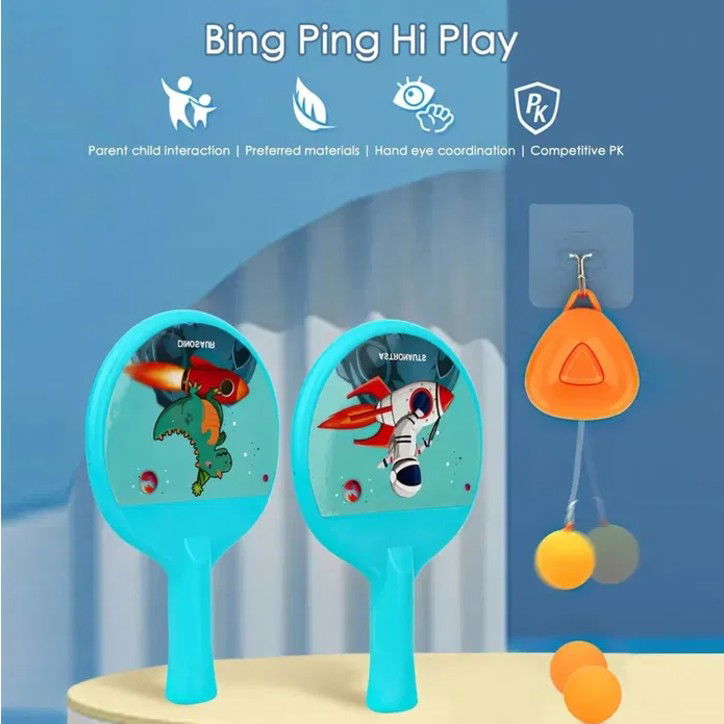 Set 2 Palete de Tenis de Masa, Flippy, pentru Copii, Design Animat, Tematica Astronauti, Accesoriu de Agatat Inclus si 4 Mingi, Albastru [10]