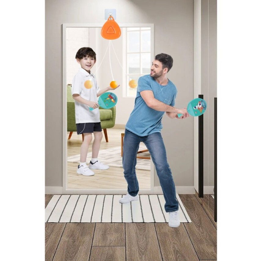 Set 2 Palete de Tenis de Masa, Flippy, pentru Copii, Design Animat, Tematica Astronauti, Accesoriu de Agatat Inclus si 2 Mingi, Albastru [5]