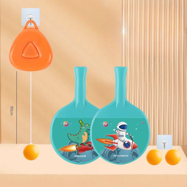 Set 2 Palete de Tenis de Masa, Flippy, pentru Copii, Design Animat, Tematica Astronauti, Accesoriu de Agatat Inclus si 2 Mingi, Albastru [12]