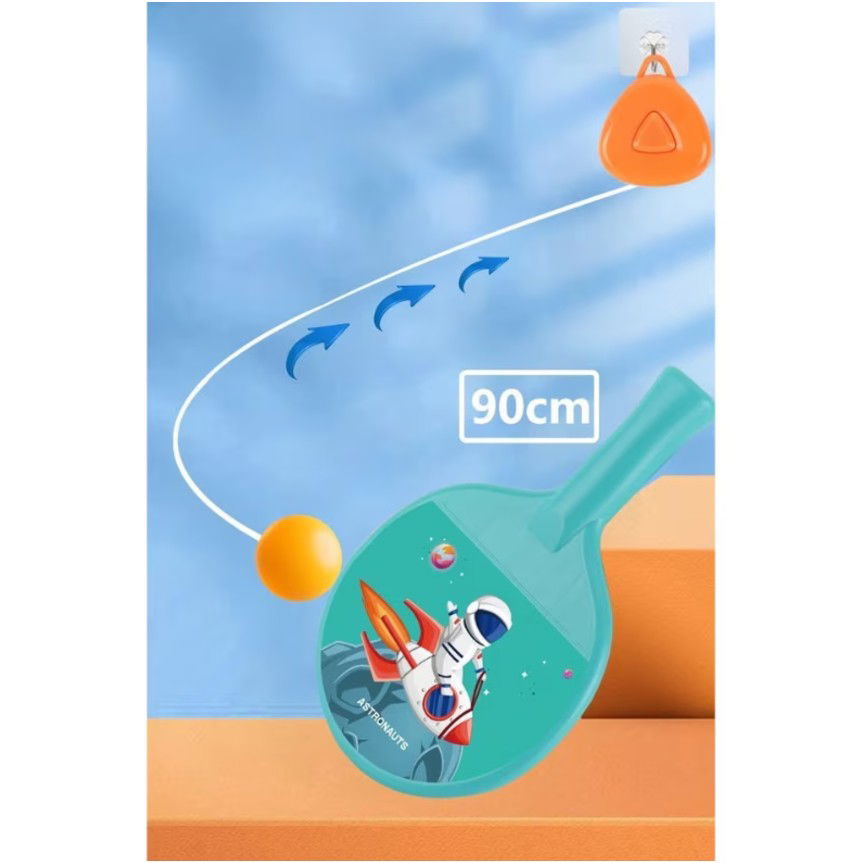 Set 2 Palete de Tenis de Masa, Flippy, pentru Copii, Design Animat, Tematica Astronauti, Accesoriu de Agatat Inclus si 2 Mingi, Albastru [6]