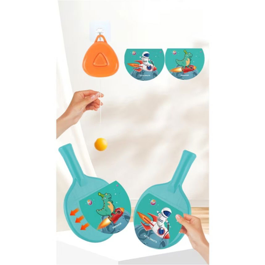 Set 2 Palete de Tenis de Masa, Flippy, pentru Copii, Design Animat, Tematica Astronauti, Accesoriu de Agatat Inclus si 2 Mingi, Albastru [4]