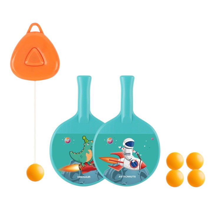 Jucarii interactive - Set 2 Palete de Tenis de Masa, Flippy, pentru Copii, Design Animat, Tematica Astronauti, Accesoriu de Agatat Inclus si 4 Mingi, Albastru