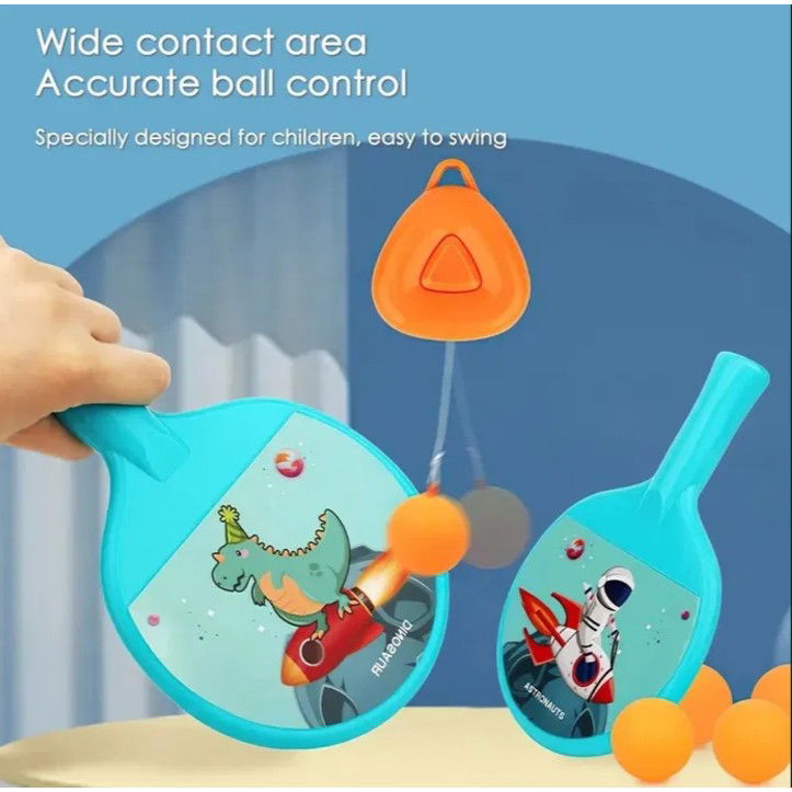 Set 2 Palete de Tenis de Masa, Flippy, pentru Copii, Design Animat, Tematica Astronauti, Accesoriu de Agatat Inclus si 2 Mingi, Albastru [7]