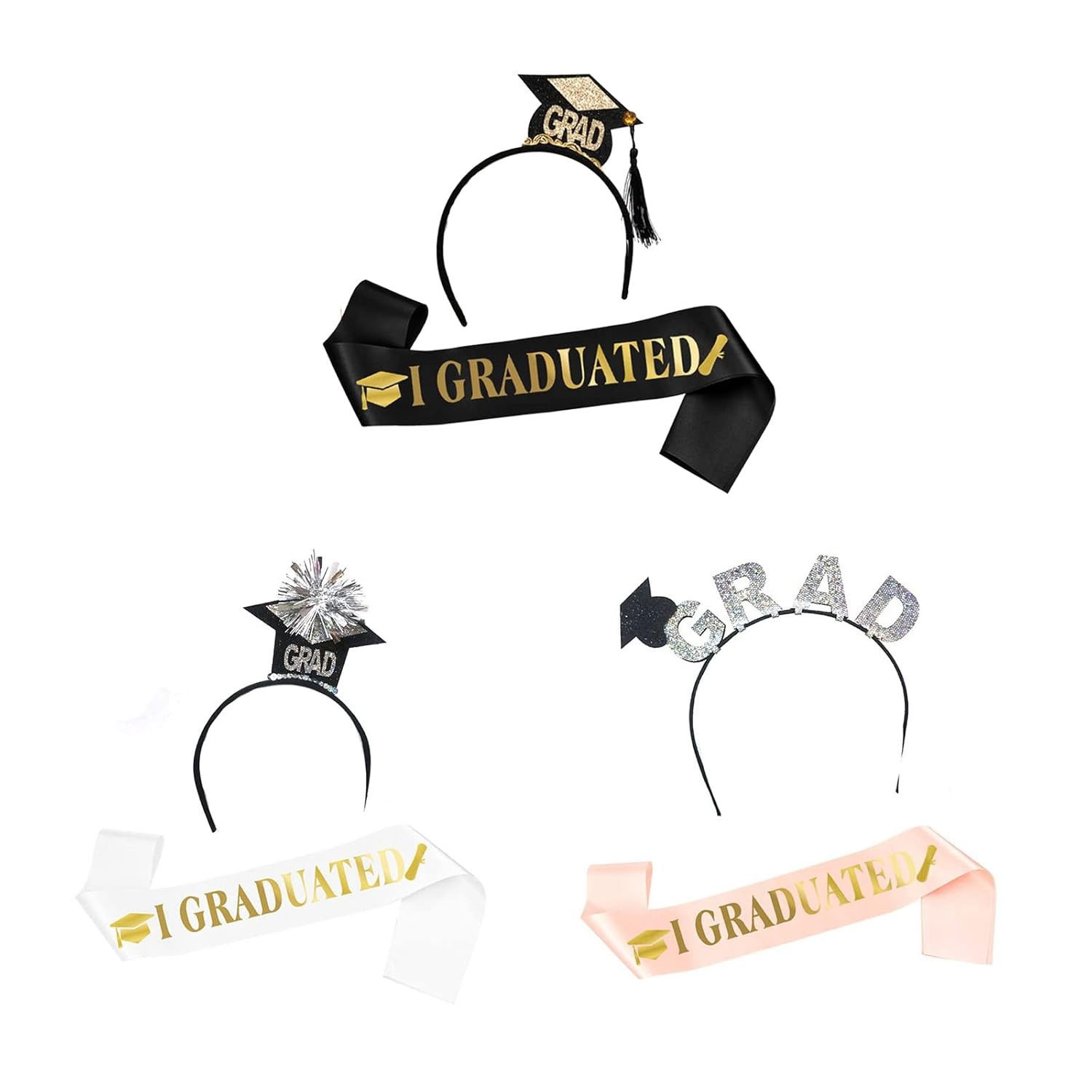 Set din 2 Piese pentru Absolvire, Flippy, Panglica si Coronita, Model I Graduated, Negru [4]