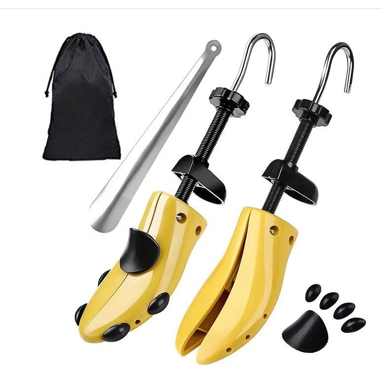 TeoMarket - Set 2 Sanuri/Calapoade Reglabilile, Flippy, pentru Alungit si Largit Pantofi, Geanta si Incaltator Incluse, Universale, Unisex, din ABS Premium, Arc, Marime 40 - 47, Galben/Negru