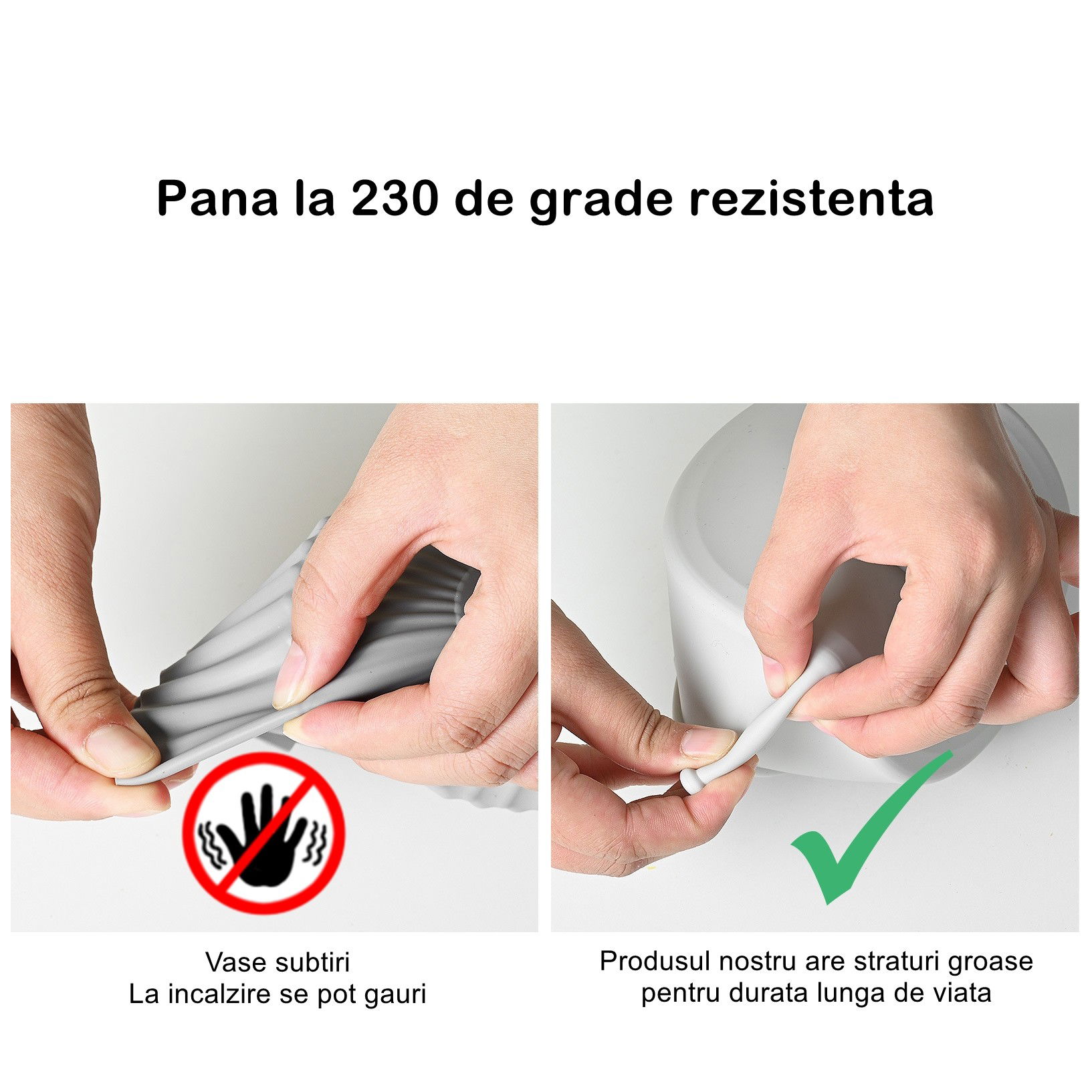 Set 2 tavi din silicon ecologic pentru air fryer Flippy, temperatura maxima 230 grade, reutilizabile, reciclabile, cu manere anti-alunecare, fund antiaderent, 18.7 x 19.5 x 7 cm, gri [3]