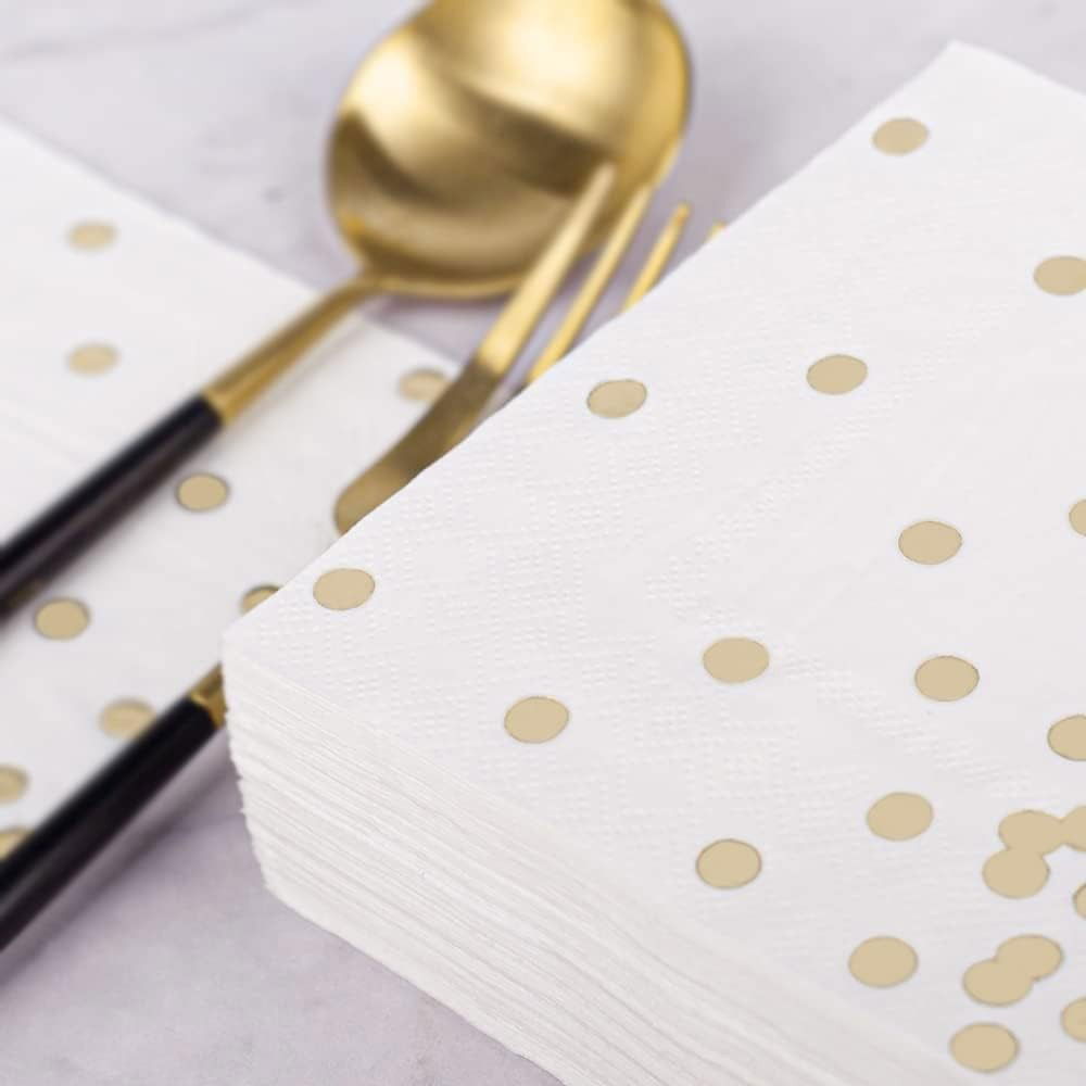 Set 20 de Servetele de Masa, Flippy, Imprimeu cu Buline Aurii, din Hartie, 17 x 17 cm, Alb [4]