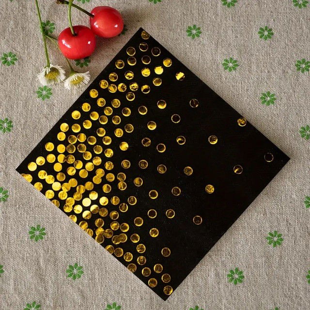 Set 20 de Servetele de Masa, Flippy, Imprimeu cu Buline Aurii, din Hartie, 17 x 17 cm, Negru [6]