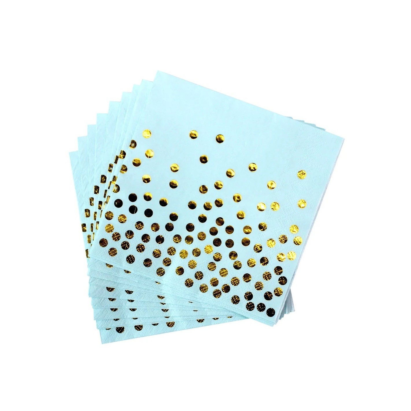 Articole Servire Masa - Set 20 de Servetele de Masa, Flippy, Imprimeu cu Buline Aurii, din Hartie, 17 x 17 cm, Albastru