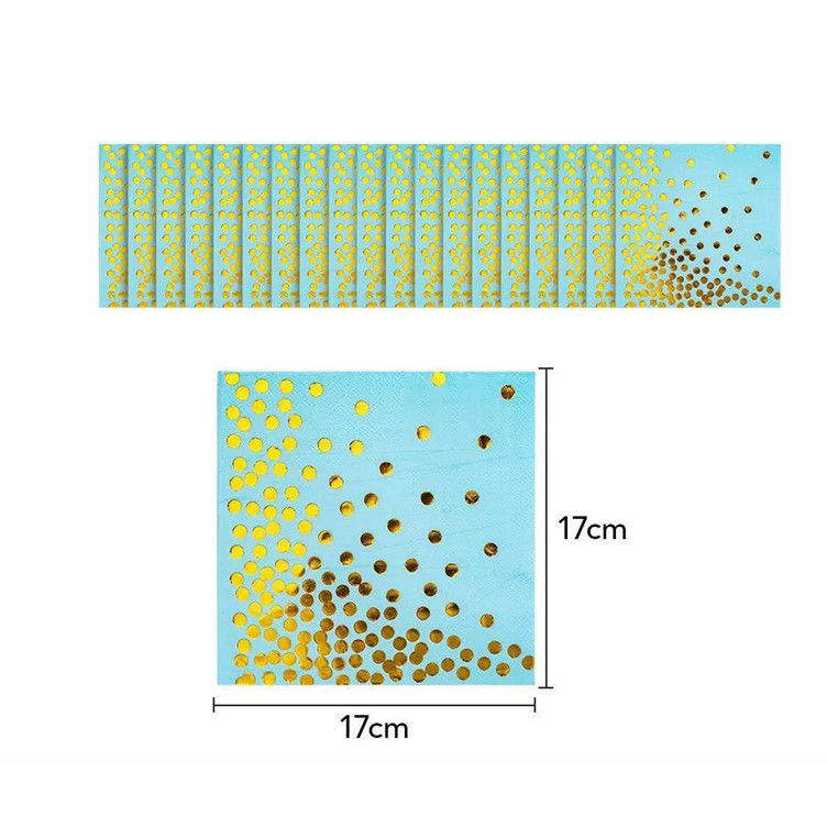 Set 20 de Servetele de Masa, Flippy, Imprimeu cu Buline Aurii, din Hartie, 17 x 17 cm, Albastru [3]