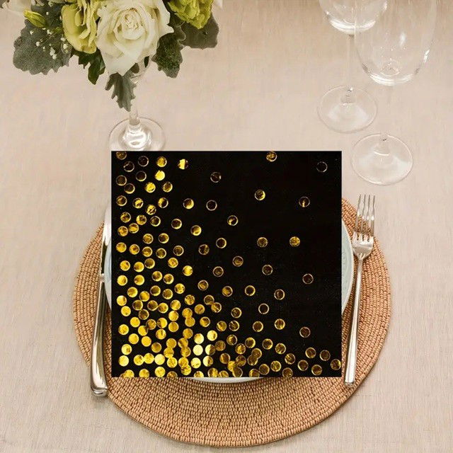 Set 20 de Servetele de Masa, Flippy, Imprimeu cu Buline Aurii, din Hartie, 17 x 17 cm, Negru [4]