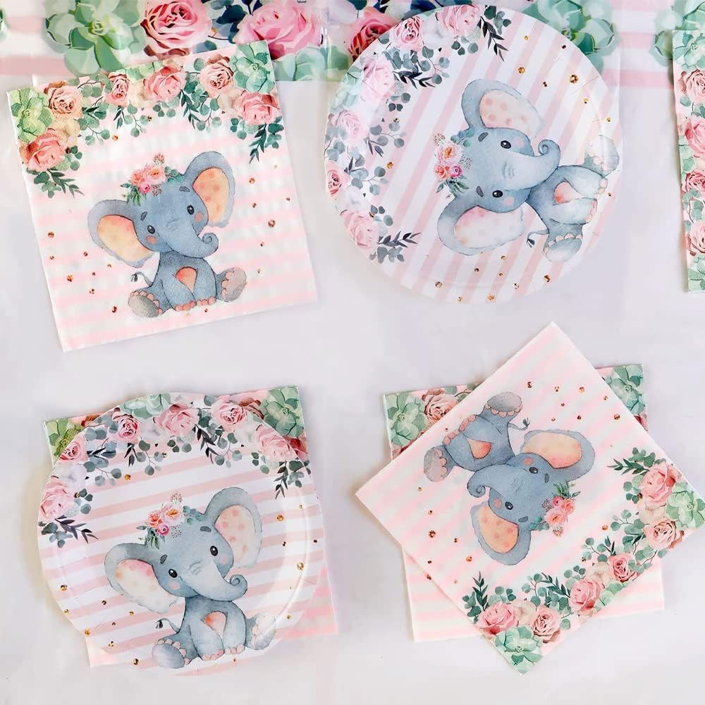 Set 20 de Servetele de Masa, Flippy, Imprimeu Elefant, din Hartie, 16.5 x 16.5 cm, Roz [4]