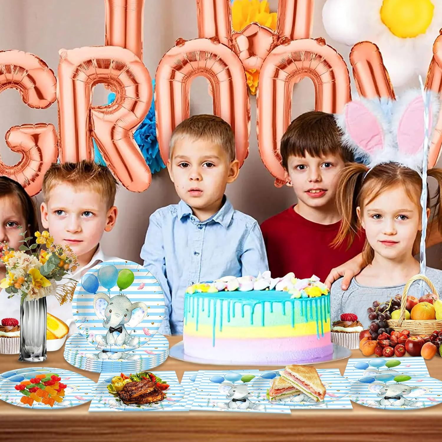 Set 20 de Servetele de Masa, Flippy, Imprimeu Elefant, din Hartie, 16.5 x 16.5 cm, Albastru [4]