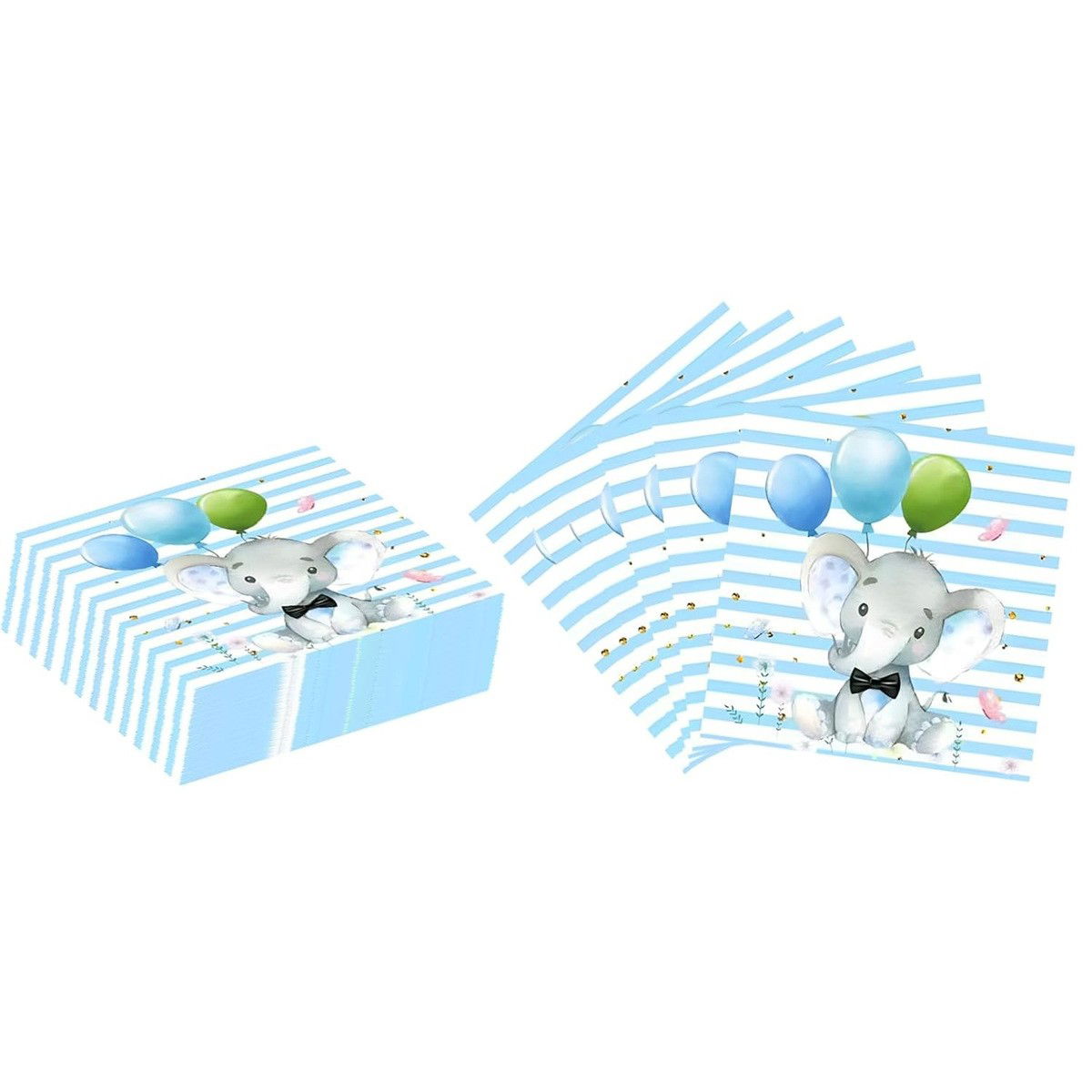 Set 20 de Servetele de Masa, Flippy, Imprimeu Elefant, din Hartie, 16.5 x 16.5 cm, Albastru [3]