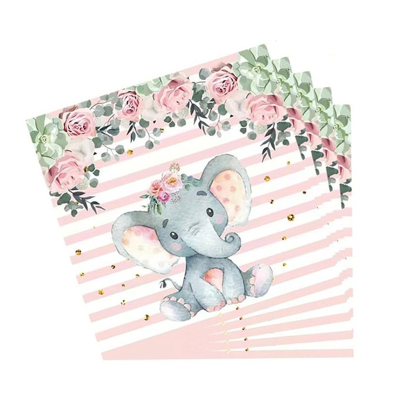 Set 20 de Servetele de Masa, Flippy, Imprimeu Elefant, din Hartie, 16.5 x 16.5 cm, Roz [7]