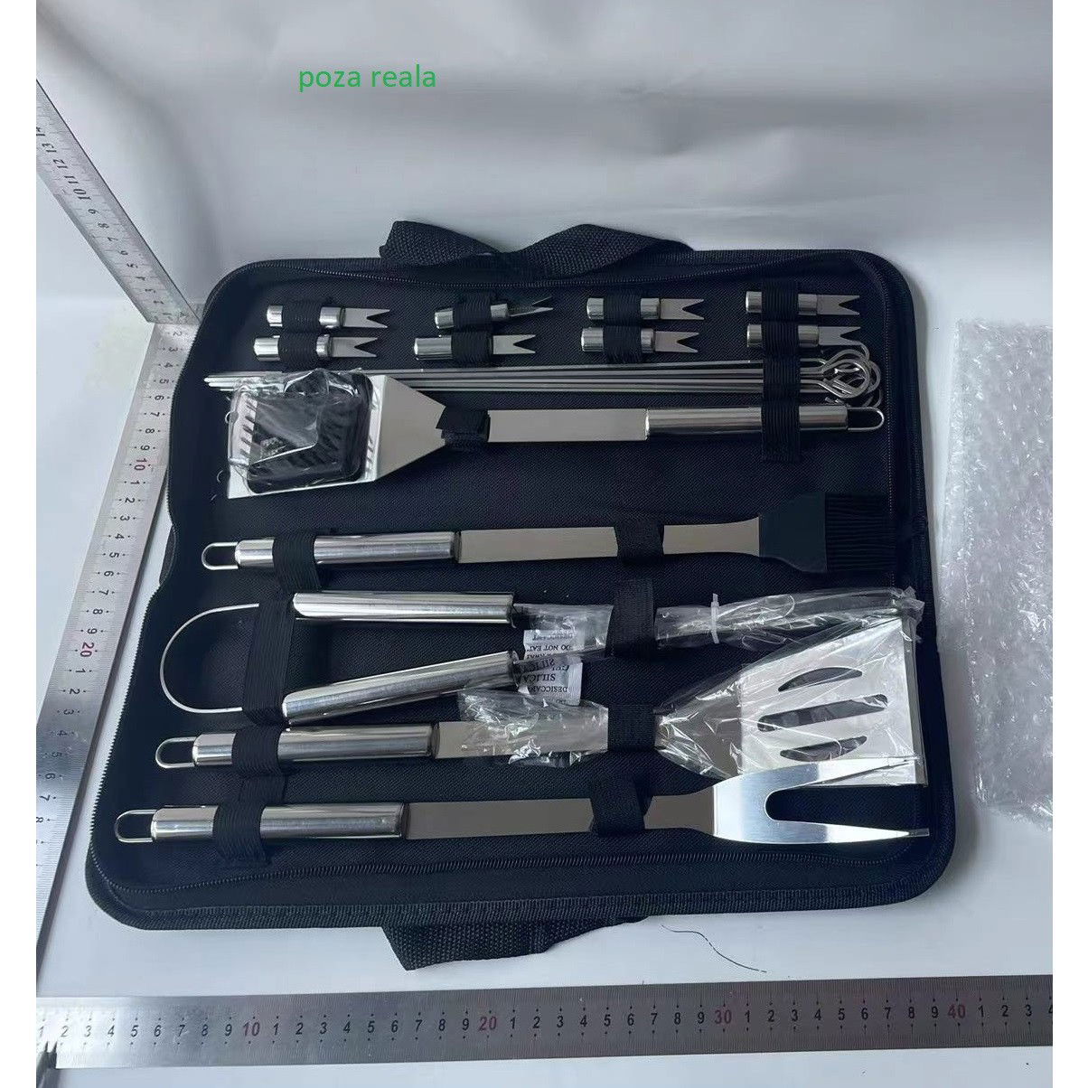 Pentru casa - Set 20 Ustensile pentru Gratar, Flippy, din Otel Inoxidabil, Geanta Oxford, Argintiu