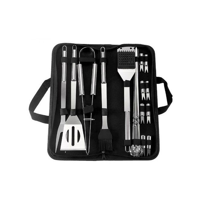 Pentru casa - Set 20 Ustensile pentru Gratar, Flippy, din Otel Inoxidabil, Geanta Oxford, Argintiu