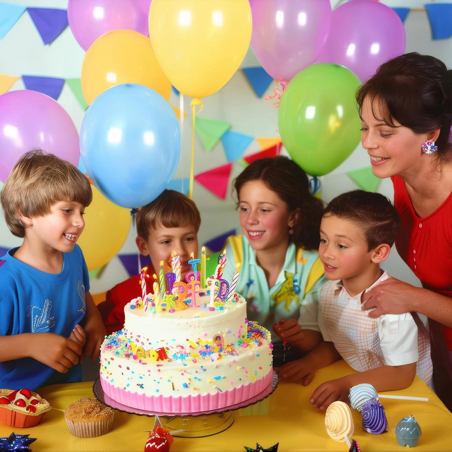 Set 25 Baloane din Latex, Flippy, Model Party, 4x Albastru, 4x Verde, 4x Rosu, 4x Galben, 4x Mov, 5x Portocaliu, 23 cm, 1.4 g [3]