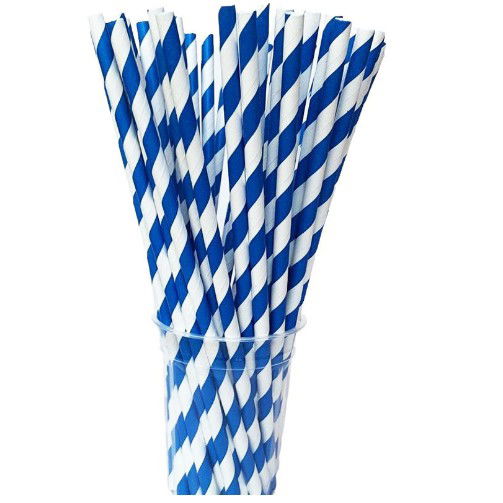 10 - 25 LEI - Set 25 Paie, Flippy, din Hartie, 20 cm, Model cu Dungi, Alb/Albastru Inchis