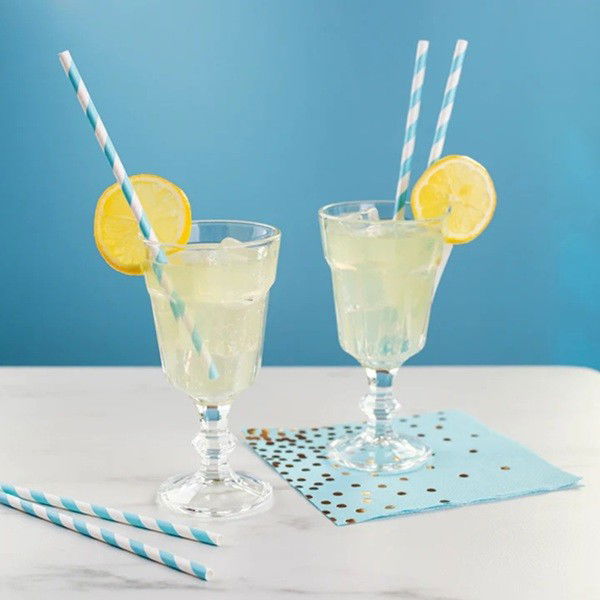 Articole Servire Masa - Set 25 Paie, Flippy, din Hartie, 20 cm, Model cu Dungi, Alb/Albastru