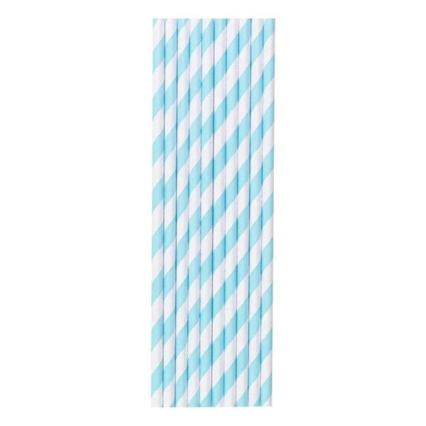 10 - 25 LEI - Set 25 Paie, Flippy, din Hartie, 20 cm, Model cu Dungi, Alb/Albastru