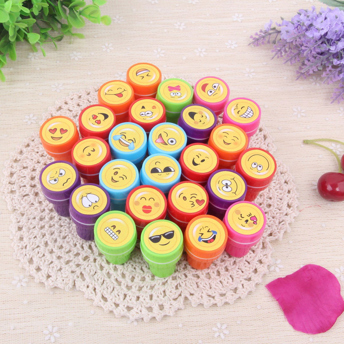 Set 26 Stampile, Flippy, pentru Copii 4-6 Ani, Model Fete Zambitoare Emoji, 20 x 10 x 2 cm, Multicolor [5]