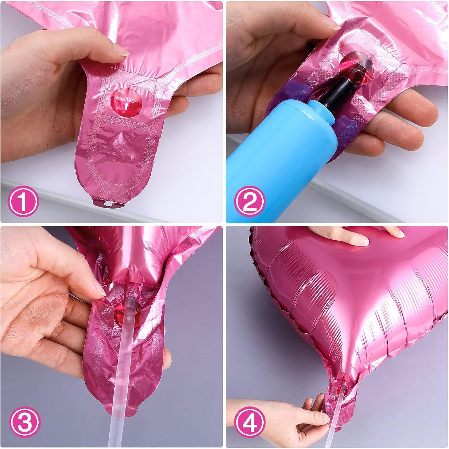 Set 3 Baloane din Folie Metalizata, Flippy, Figurina Inima, Tema Ziua Indragostitilor, 45 cm, Ambalaj Individual, Pai Inclus, Umflare cu Aer sau Heliu, Roz [10]