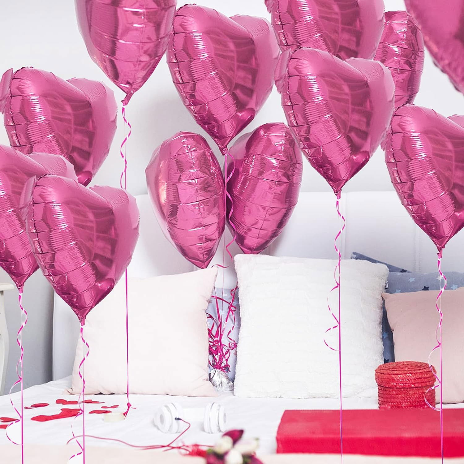 Set 3 Baloane din Folie Metalizata, Flippy, Figurina Inima, Tema Ziua Indragostitilor, 45 cm, Ambalaj Individual, Pai Inclus, Umflare cu Aer sau Heliu, Roz [8]