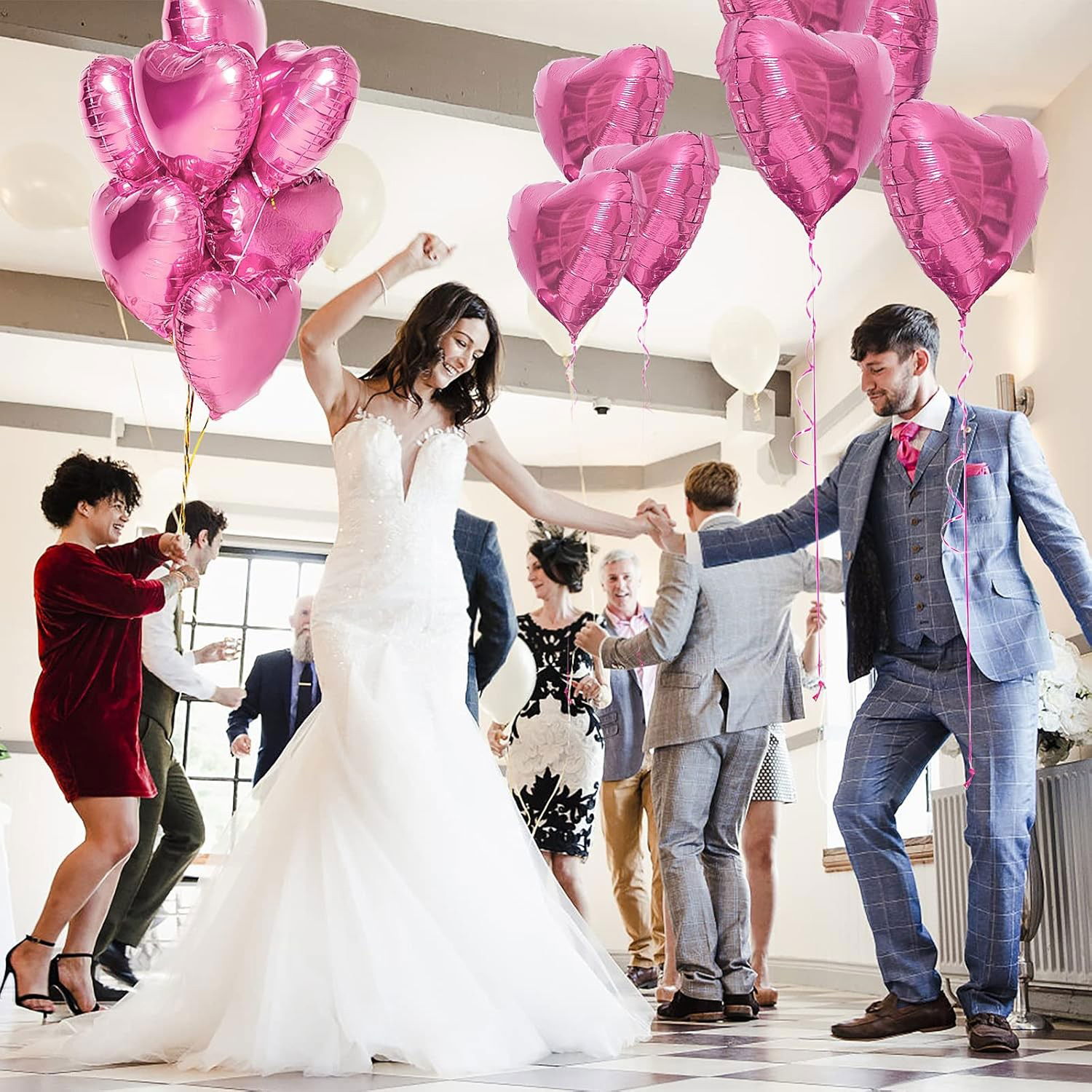 Set 3 Baloane din Folie Metalizata, Flippy, Figurina Inima, Tema Ziua Indragostitilor, 45 cm, Ambalaj Individual, Pai Inclus, Umflare cu Aer sau Heliu, Roz [6]