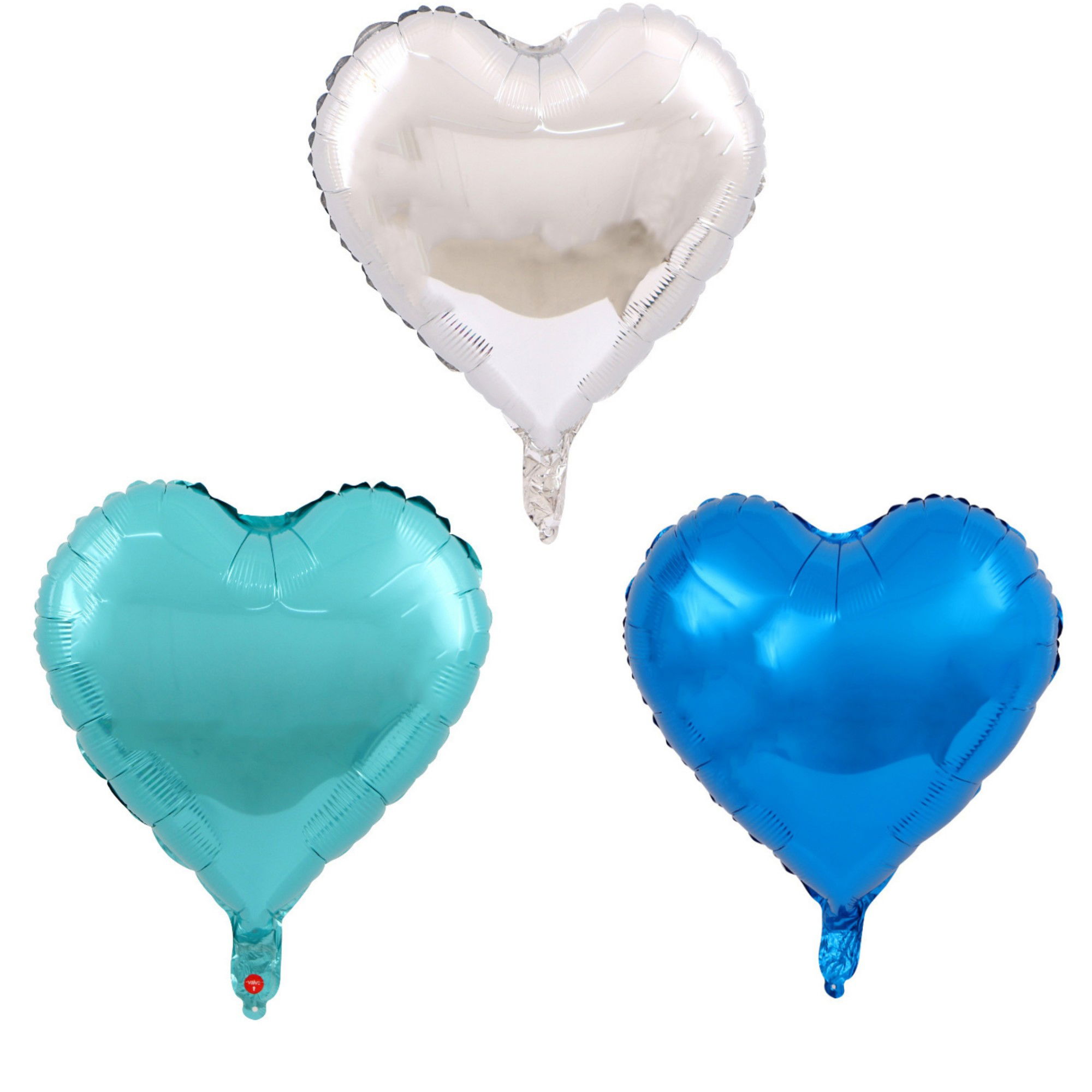 Seturi Baloane Folie - Set 3 Baloane din Folie Metalizata, Flippy, Figurina Inima, Tema Ziua Indragostitilor, 45 cm, Ambalaj Individual, Pai Inclus, Umflare cu Aer sau Heliu, Albastru/Argintiu