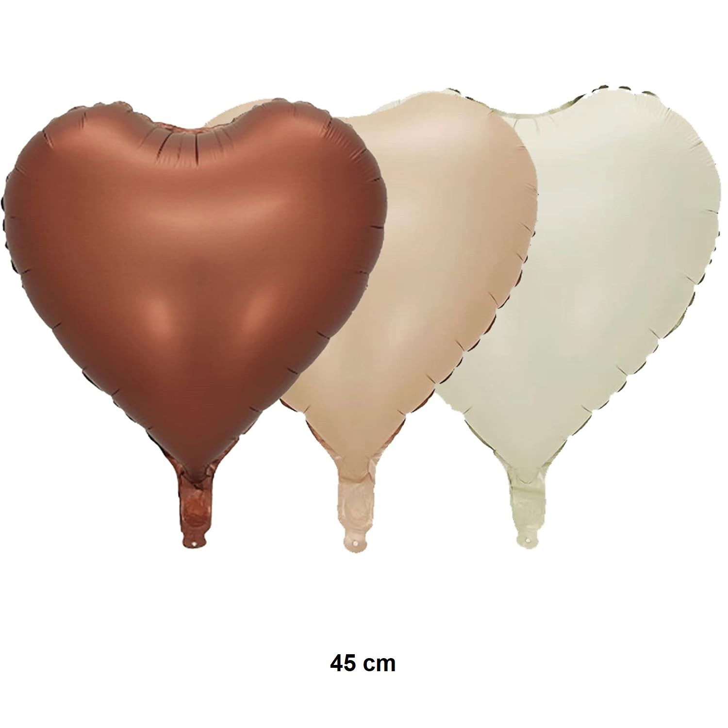 Set 3 Baloane din Folie Metalizata, Flippy, Figurine Inimi, Tema Ziua Indragostitilor, 45 cm, Ambalaj Individual, Pai Inclus, Umflare cu Aer sau Heliu, Crem/Maro [7]