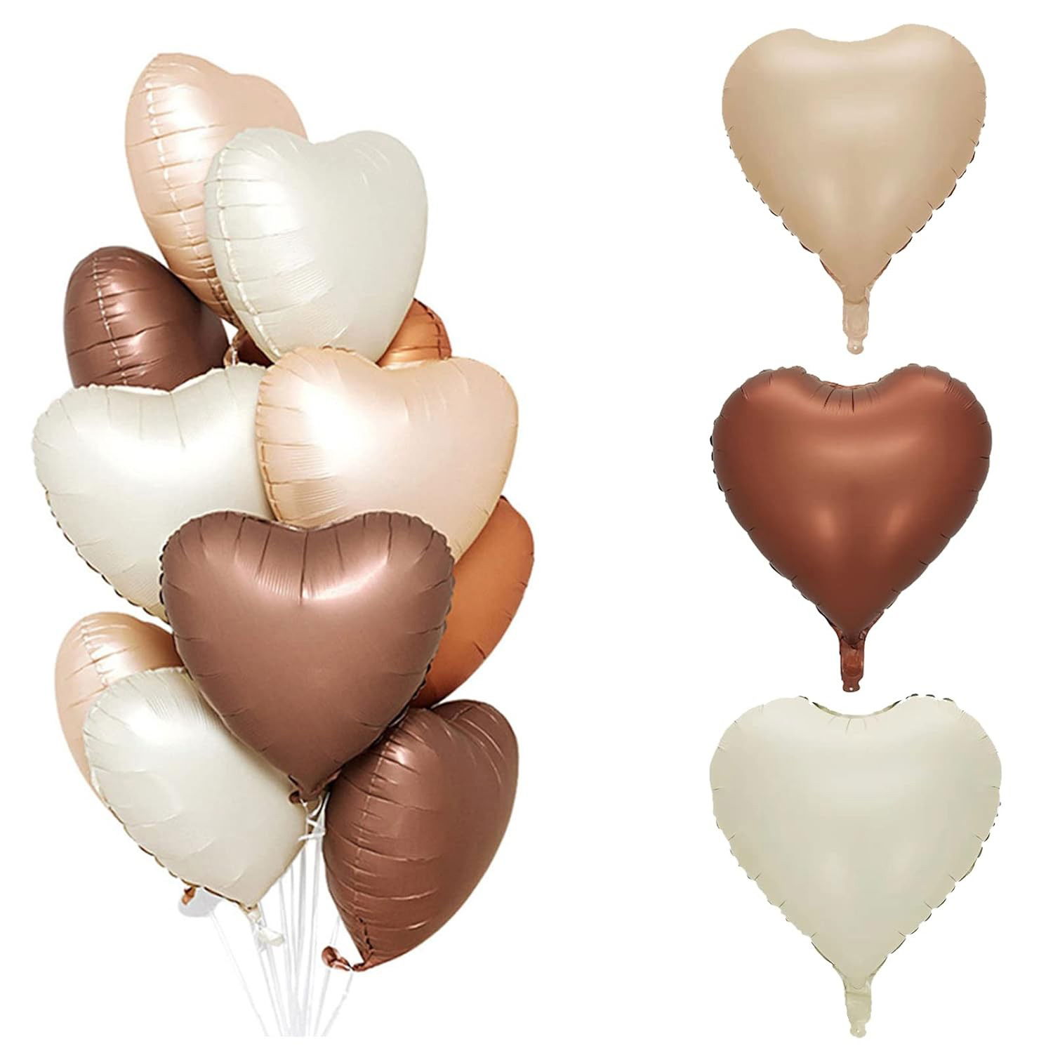 Set 3 Baloane din Folie Metalizata, Flippy, Figurine Inimi, Tema Ziua Indragostitilor, 45 cm, Ambalaj Individual, Pai Inclus, Umflare cu Aer sau Heliu, Crem/Maro [8]