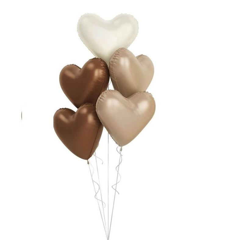 Set 3 Baloane din Folie Metalizata, Flippy, Figurine Inimi, Tema Ziua Indragostitilor, 45 cm, Ambalaj Individual, Pai Inclus, Umflare cu Aer sau Heliu, Crem/Maro [6]