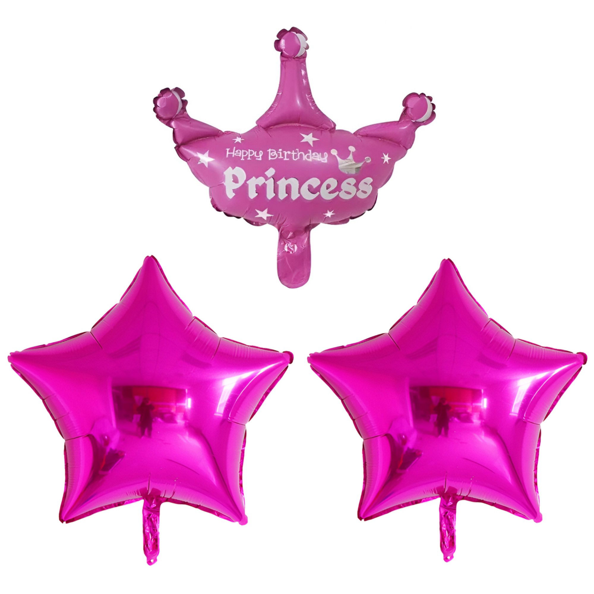 Tematica Fata/Baiat - Set 3 Baloane din Folie Metalizata, Flippy, Figurine Coroana si Stea, Model Aniversare, 40 cm, Ambalaj Individual, Pai Inclus, Umflare cu Aer sau Heliu, Roz