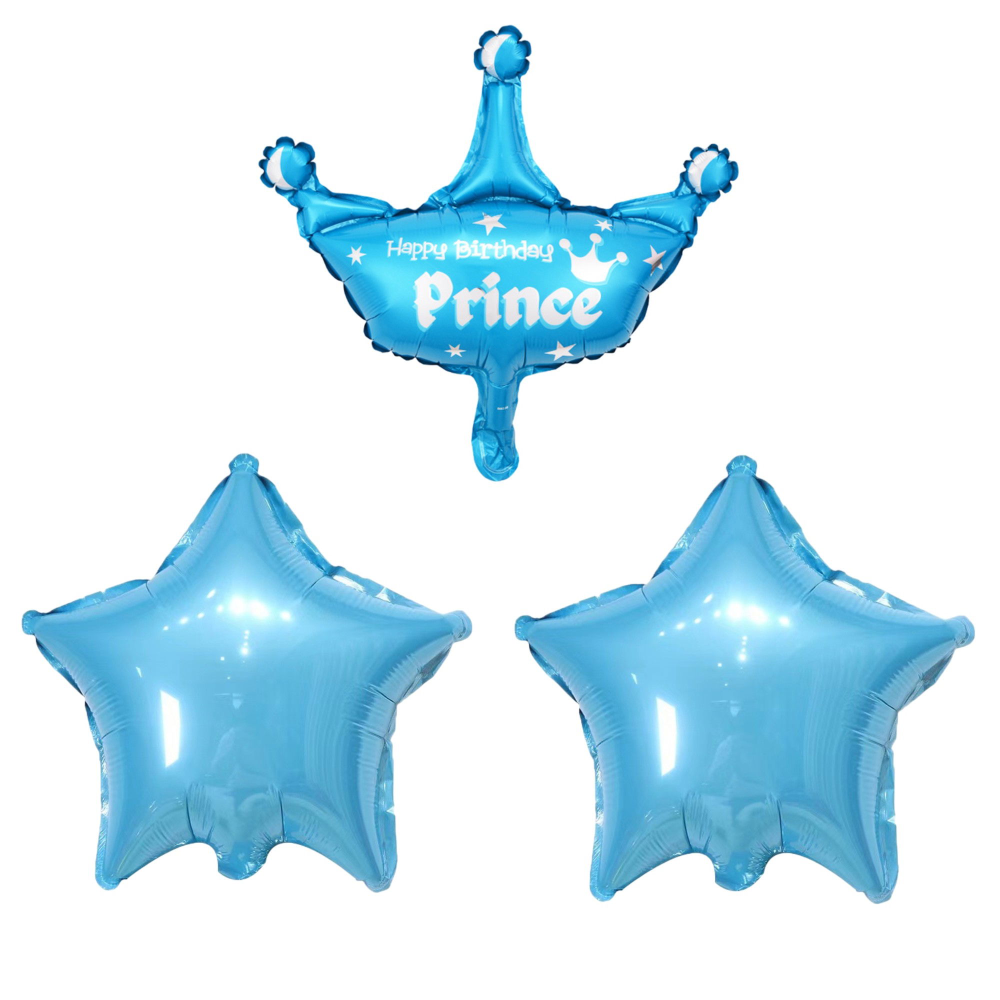 0 - 10 LEI - Set 3 Baloane din Folie Metalizata, Flippy, Figurine Coroana si Stea, Model Aniversare, 40 cm, Ambalaj Individual, Pai Inclus, Umflare cu Aer sau Heliu, Albastru