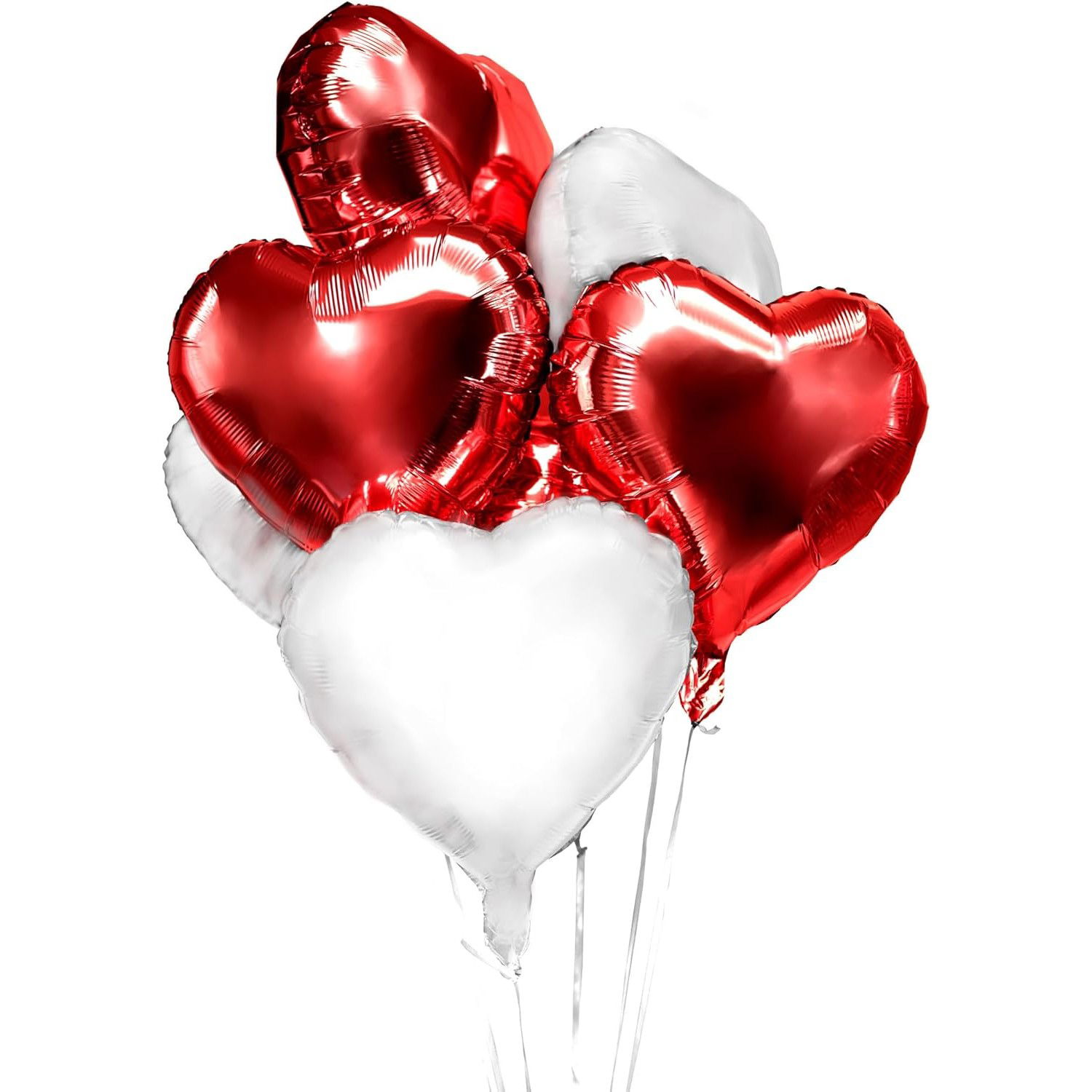 Set 3 Baloane din Folie Metalizata, Flippy, Model Inimi, Tema Ziua Indragostitilor, 45 cm, 2 Rosii, 1 Alb, Ambalaj Individual, Pai Inclus, Umflare cu Aer sau Heliu, Alb/Rosu [6]