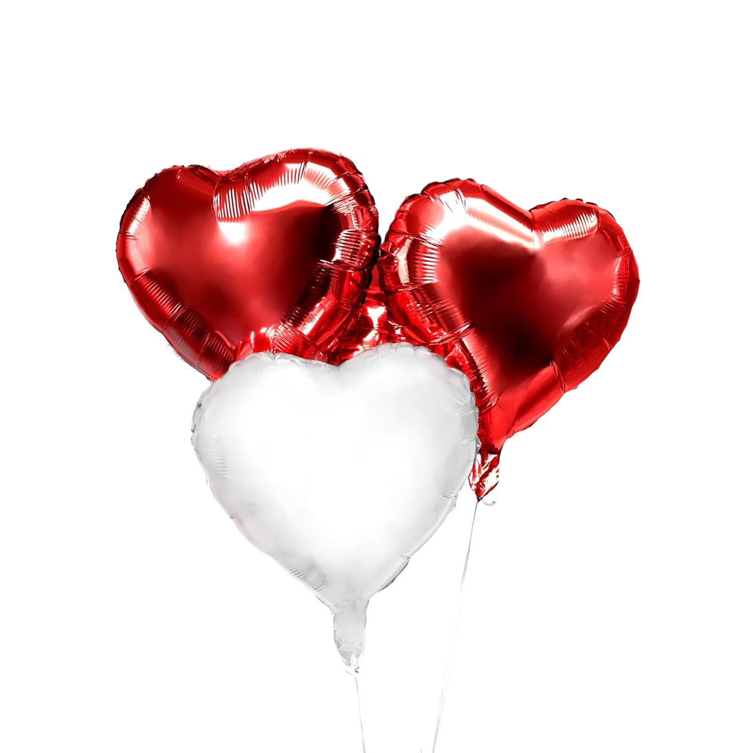Figurine si Baloane 3D - Set 3 Baloane din Folie Metalizata, Flippy, Model Inimi, Tema Ziua Indragostitilor, 45 cm, 2 Rosii, 1 Alb, Ambalaj Individual, Pai Inclus, Umflare cu Aer sau Heliu, Alb/Rosu