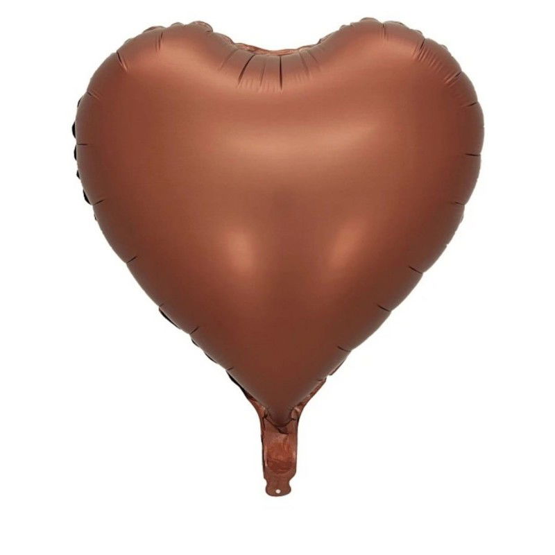 Seturi Baloane Folie - Set 3 Baloane din Folie Metalizata, Flippy, Figurine Inimi, Tema Ziua Indragostitilor, 45 cm, Ambalaj Individual, Pai Inclus, Umflare cu Aer sau Heliu, Crem/Maro