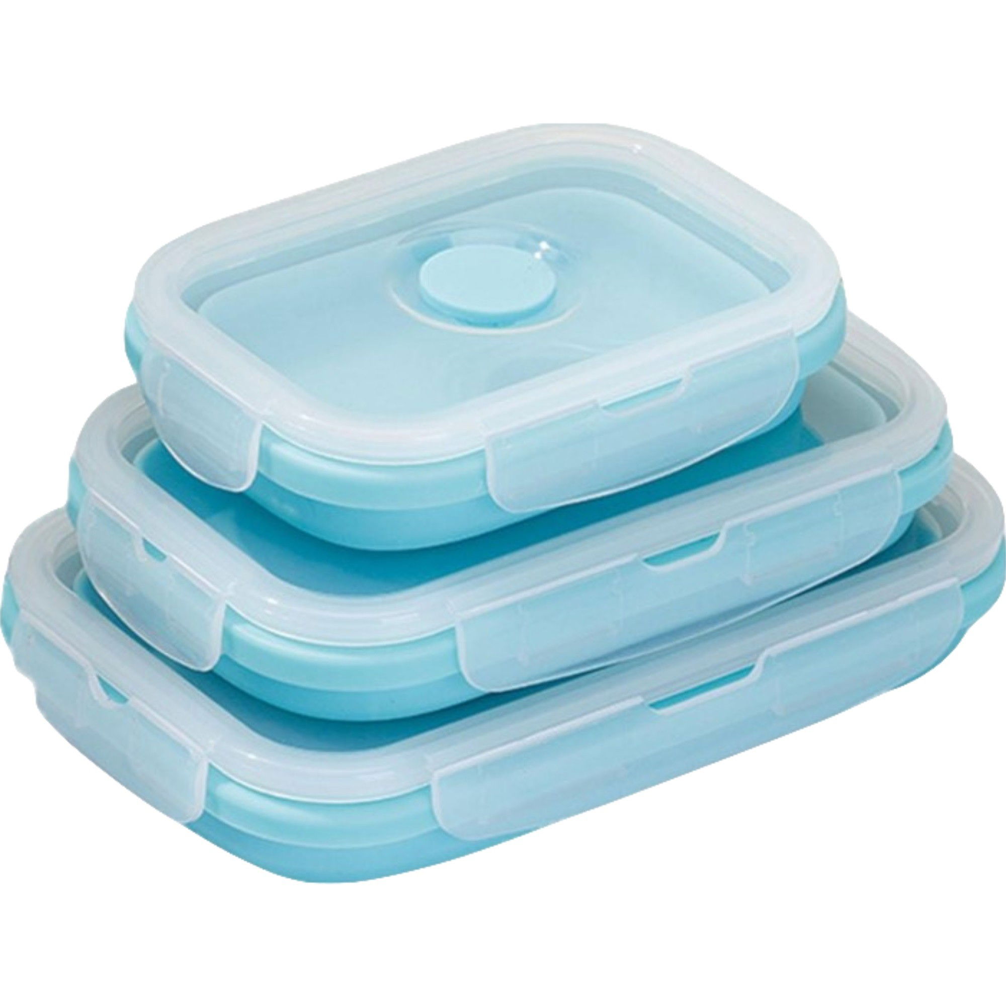 Organizatoare si Depozitare Bucatarie - Set 3 caserole pliabile Flippy, din silicon, rezistenta la temperaturi ridicate, usor de depozitat si curatat, 350/500/800 ml, utilizare in cuptorul cu microunde, albastra