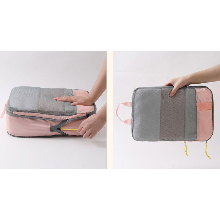 Set 3 Genti de Calatorie Flippy, Pentru Depozitare, Compresibile, 3 Dimensiuni, Mic, Mediu, Mare, Impermeabile, Fermoar Dublu, Roz [14]