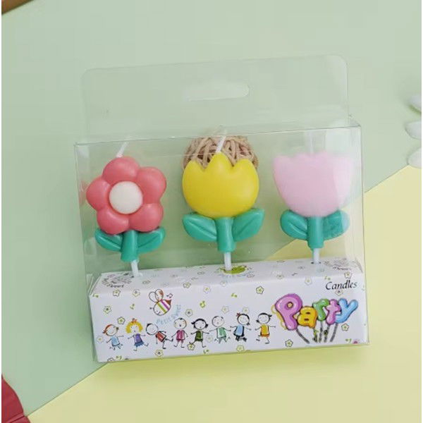 Set 3 Lumanari, Flippy, Tema Flori, Model 3, din Parafina, Multicolor [4]