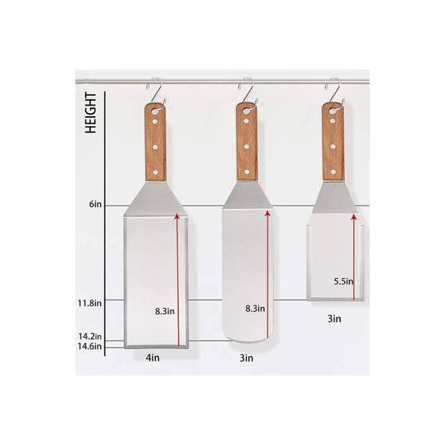 Set 3 spatule pentru gratar Flippy, din metal, margini subtiri, suprafata antiaderenta, rezistente la temperaturi ridicate, maner ergonomic din lemn, 3 forme, agatatoare, gri [7]