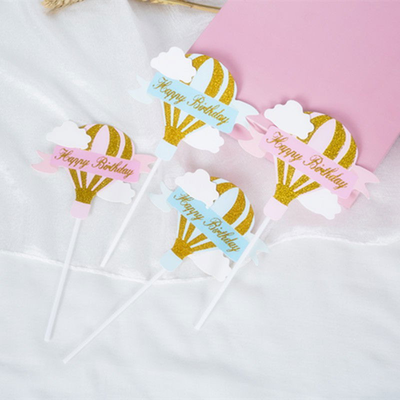 Set 3 Toppere pentru Tort, Flippy, Model Balon cu Aer Cald Happy Birthday, Tematica Aniversare, Albastru [3]