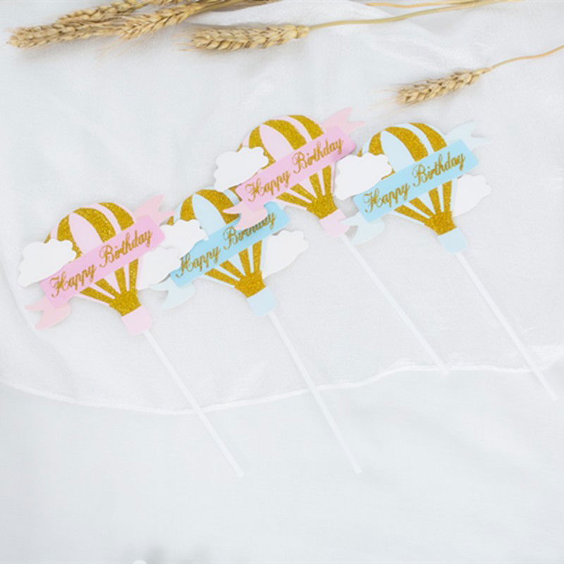 Set 3 Toppere pentru Tort, Flippy, Model Balon cu Aer Cald Happy Birthday, Tematica Aniversare, Roz [3]